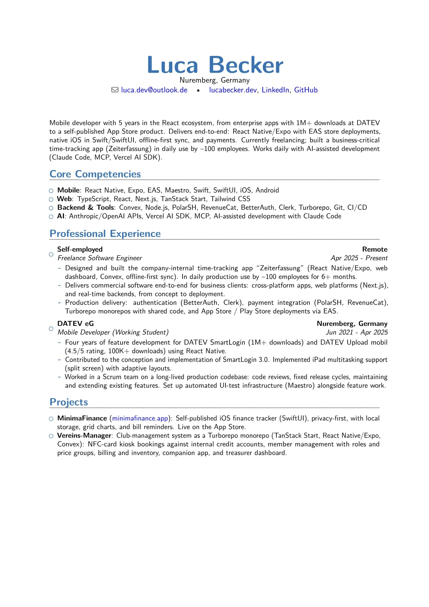 English resume, page 1 of 2